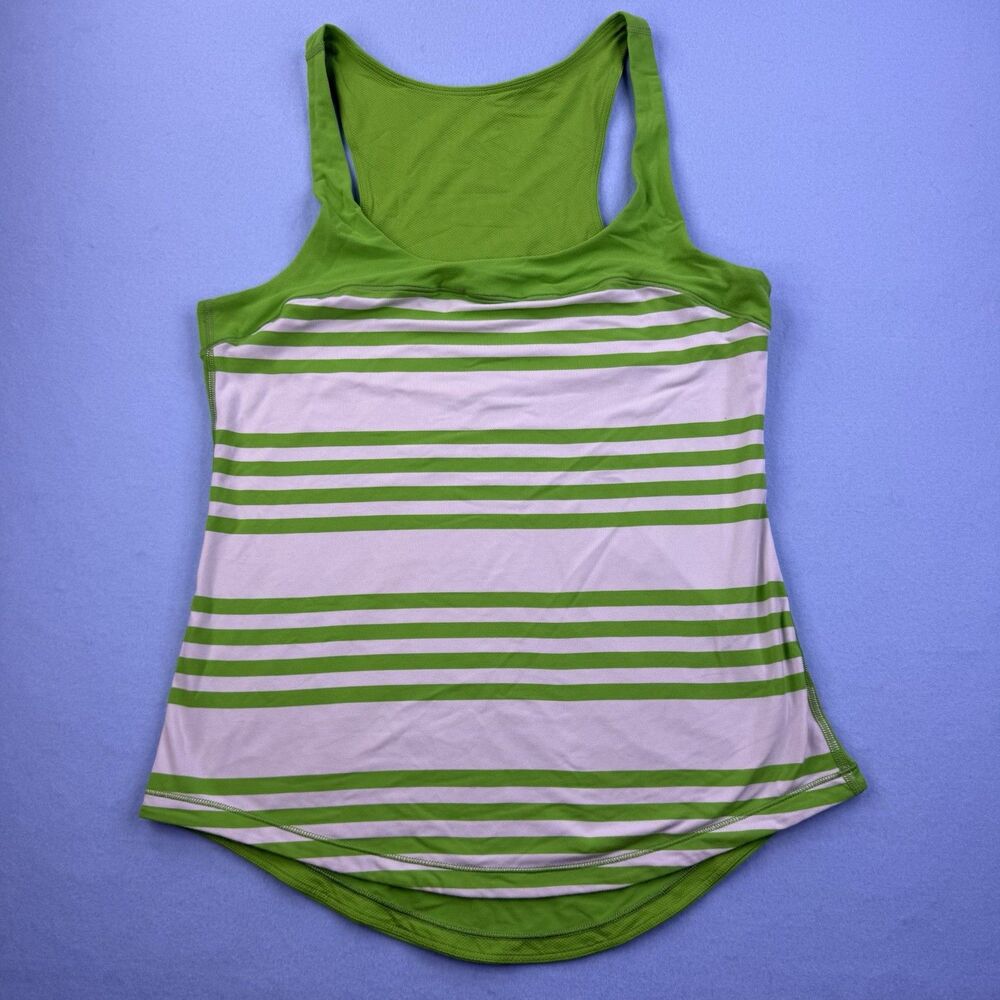 Lululemon Run First Base Tank Green White Stripe Women Size 8? 1070